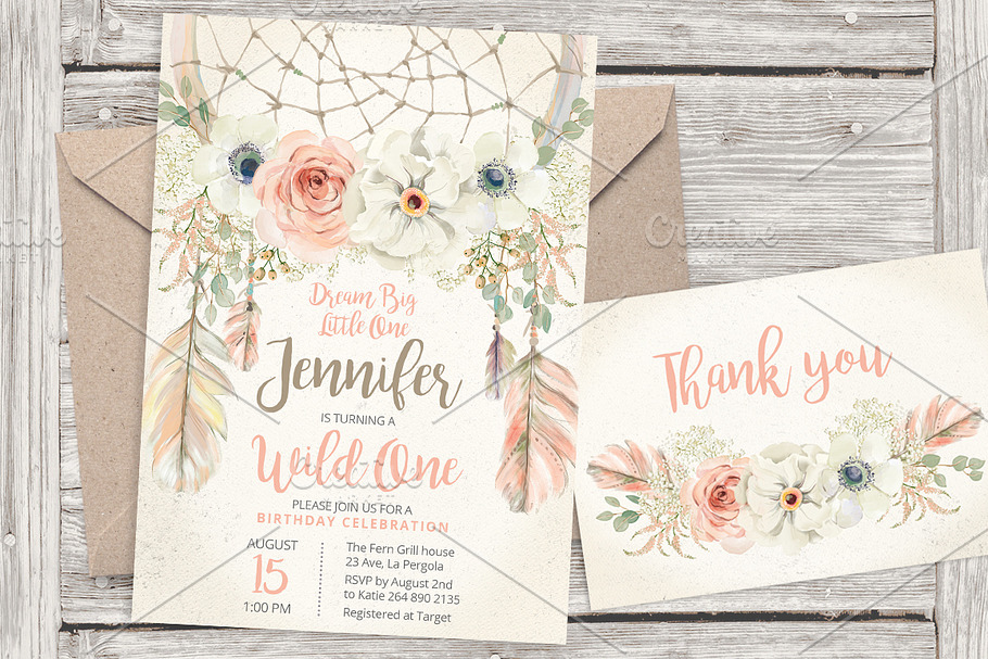 Pastel dreamcatcher invitation 17 in Card Templates - product preview 8
