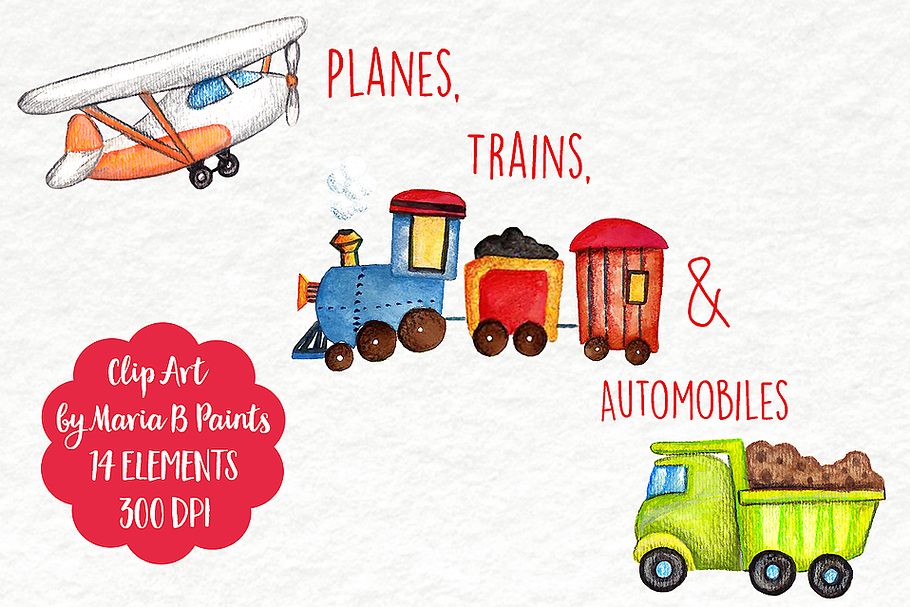 Watercolor Clip Art - Vehicles in Illustrations - product preview 8
