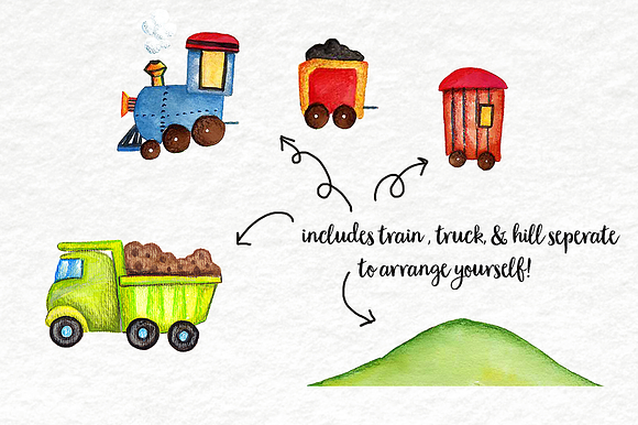 Watercolor Clip Art - Vehicles in Illustrations - product preview 2