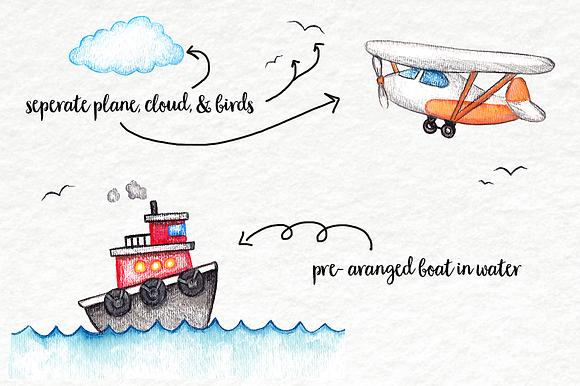 Watercolor Clip Art - Vehicles in Illustrations - product preview 3