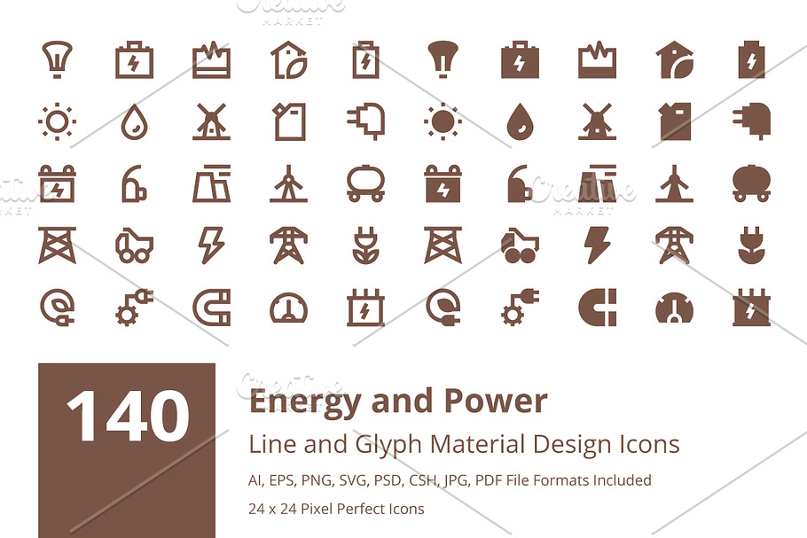 140 Energy and Power Material Icons
