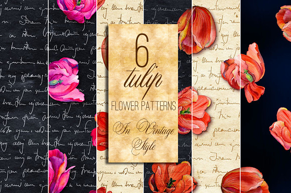 Tulip & gloriosa watercolor patterns in Patterns - product preview 3