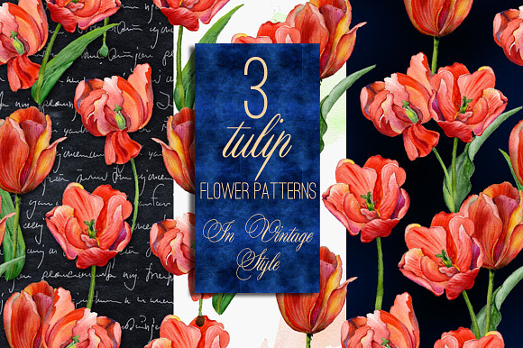 Tulip & gloriosa watercolor patterns in Patterns - product preview 4