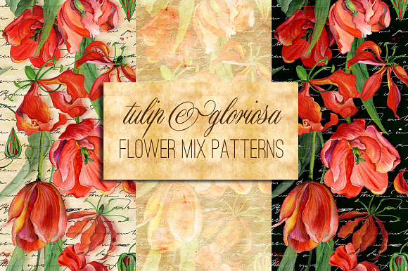 Tulip & gloriosa watercolor patterns in Patterns - product preview 5