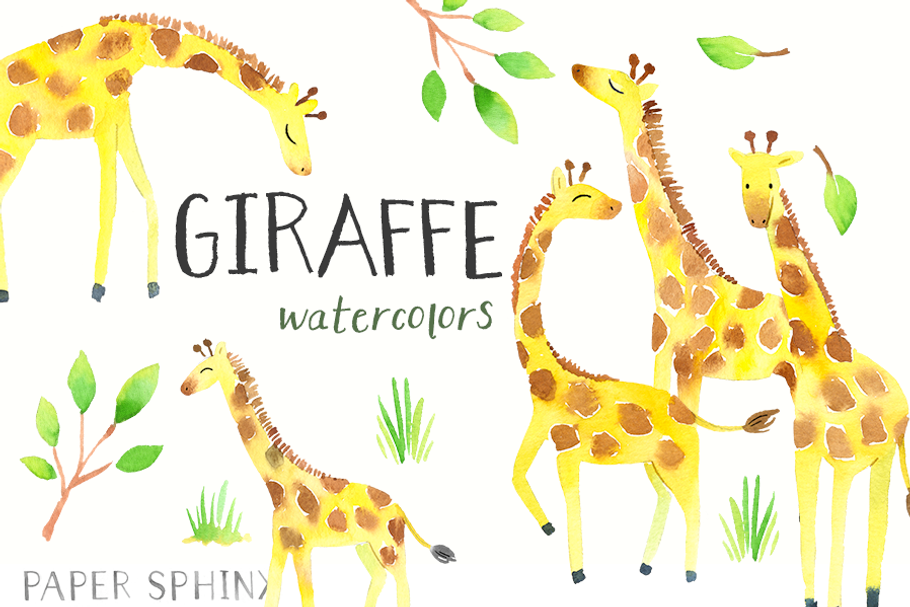 Sweet Giraffes Watercolor Pack in Illustrations - product preview 8