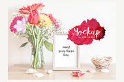 Grey Frame With Bouquet Mockup