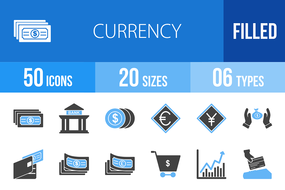 50 Currency Blue & Black Icons