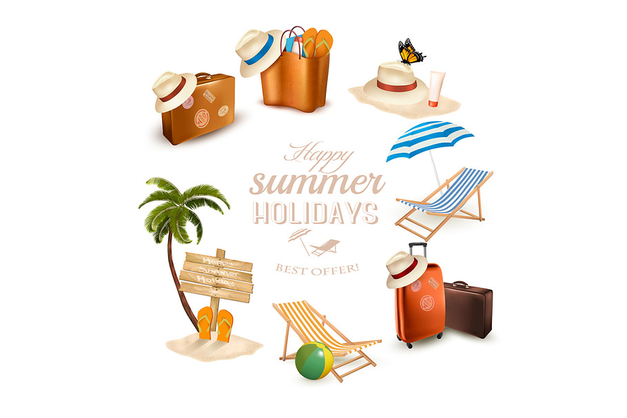 Set of vacation related icons in Illustrations - product preview 8