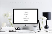 Styled Desktop mockup, black & white
