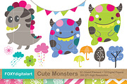 Cute Monsters Clipart and 10 Papers