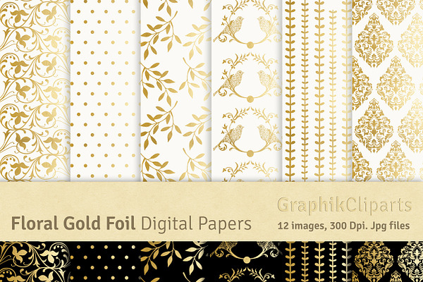 Gold Foil Floral Ornamental