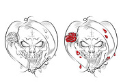 Skull with Bloody Rose, Hand Drawn