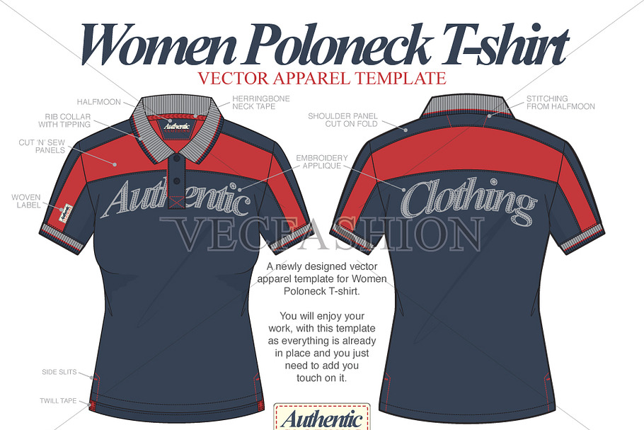 Women Classic Polo Neck T-shirt in Illustrations - product preview 8