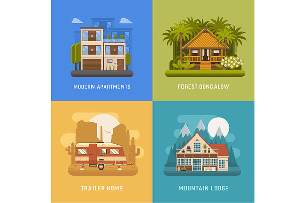 Bungalow, Cottage, Trailer and House