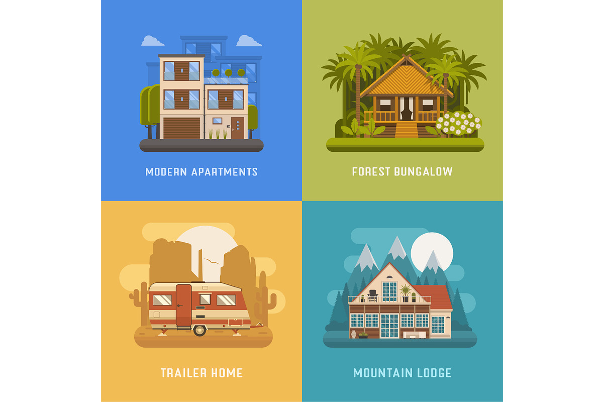 Bungalow, Cottage, Trailer and House in Illustrations - product preview 8