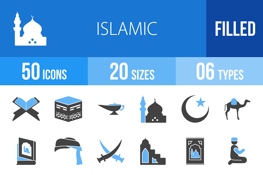 50 Islamic Blue & Black Icons