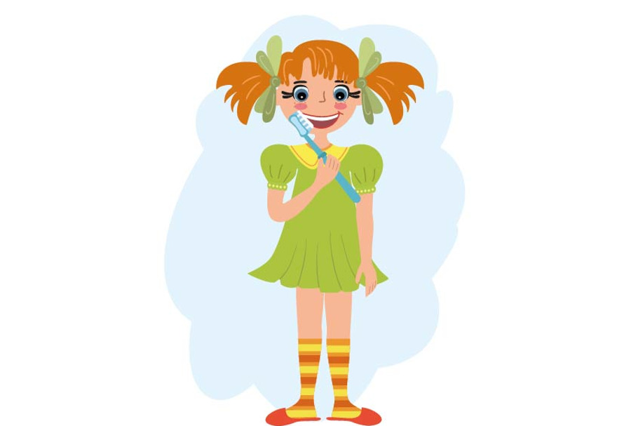 Cartoon girl brushing her tooth in Illustrations - product preview 8
