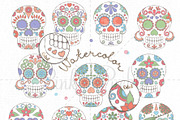 Watercolor Day of the Dead Skulls