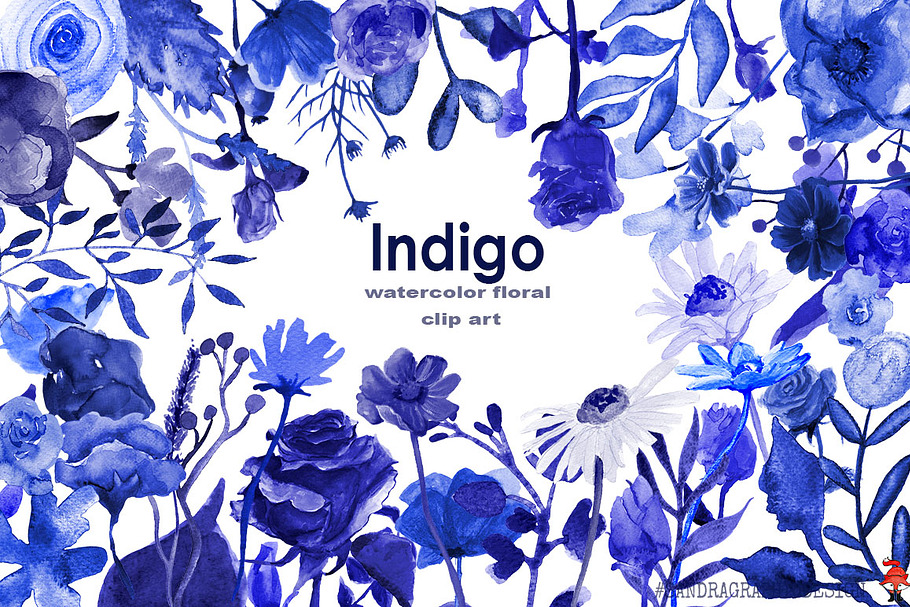 Indigo floral clipart in Illustrations - product preview 8
