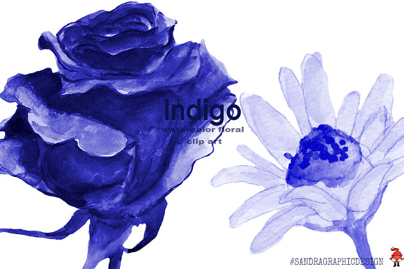 Indigo floral clipart in Illustrations - product preview 1