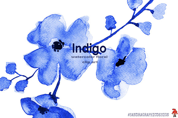 Indigo floral clipart in Illustrations - product preview 3