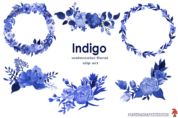Indigo floral clipart in Illustrations - product preview 4