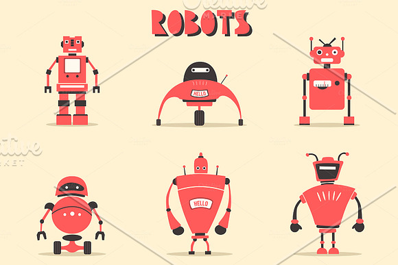 Set of robots. Vintage style in Illustrations - product preview 1