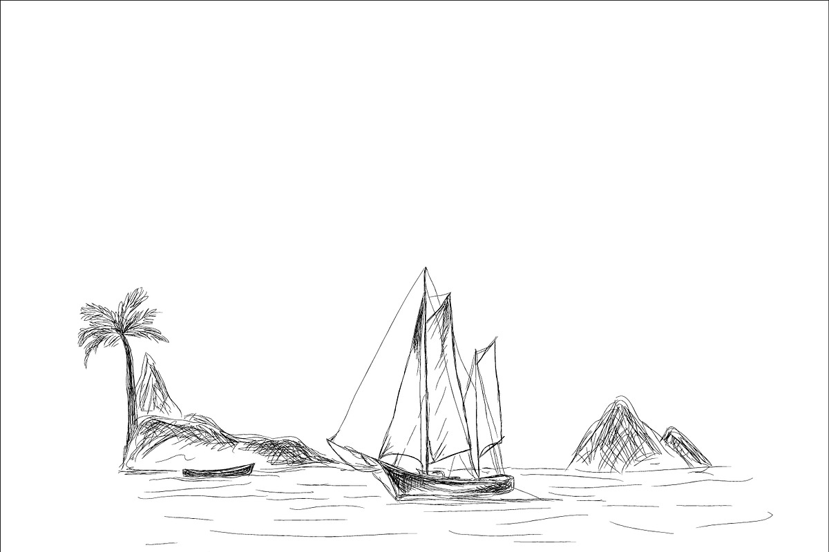 boat and sea, sketch style, vector in Illustrations - product preview 8