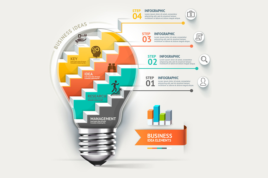 Light Bulb Staircase Infographic in Presentation Templates - product preview 8