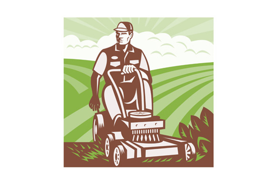 Gardener Landscaper Riding Lawn in Illustrations - product preview 8