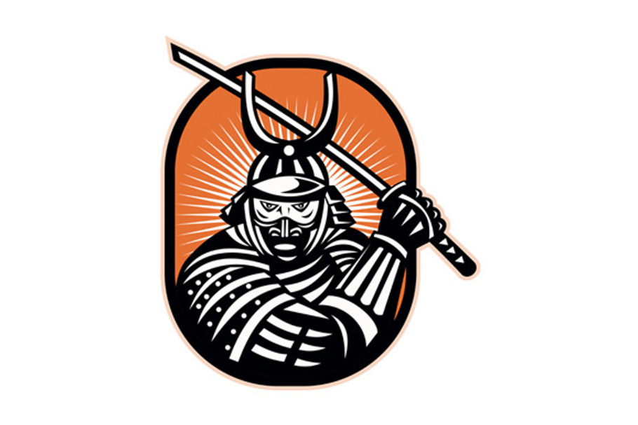 Japanese Samurai Warrior Sword Retro in Illustrations - product preview 8
