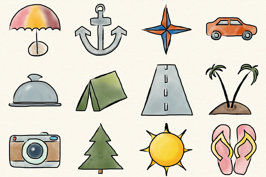 Ink and Watercolor Travel Icons in Icons - product preview 8