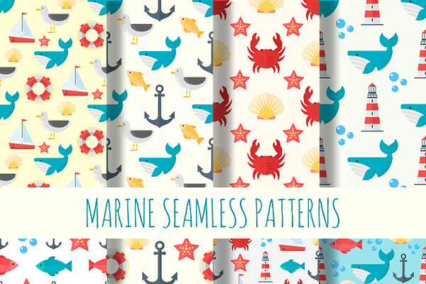 Marine seamless pattern vector