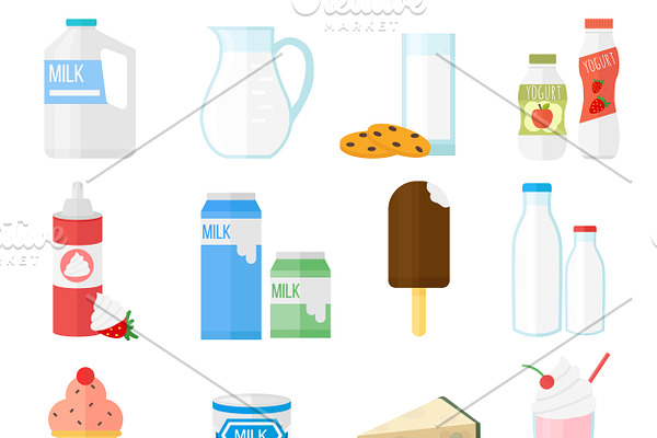 Milk products vector set