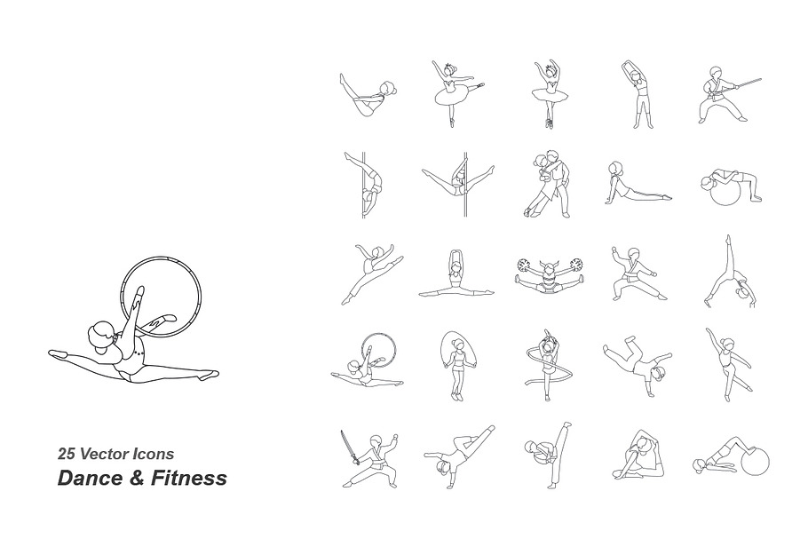 Dance & Fitness outlines vector icon