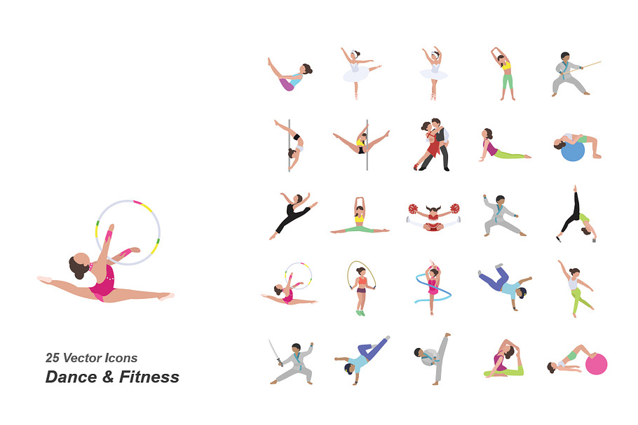 Dance & Fitness color vector icons