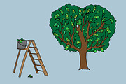 Money tree and ladder with money. 
