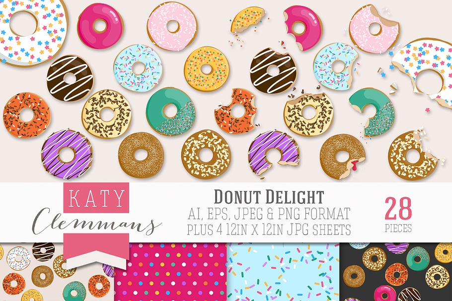 Donut Delight clip art illustrations