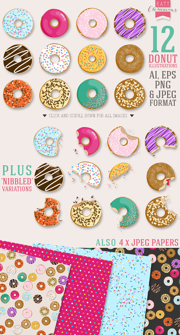 Donut Delight clip art illustrations in Illustrations - product preview 4