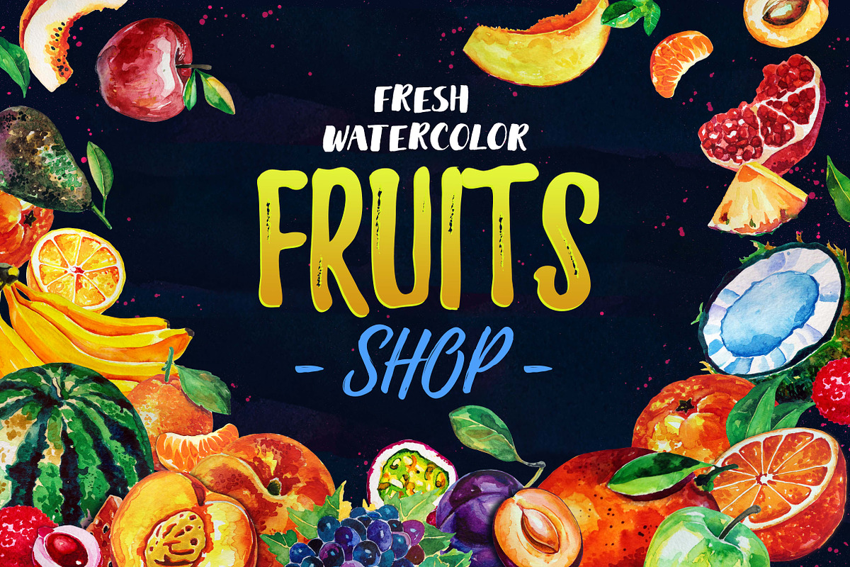 Fresh Watercolor Fruits Shop in Illustrations - product preview 8