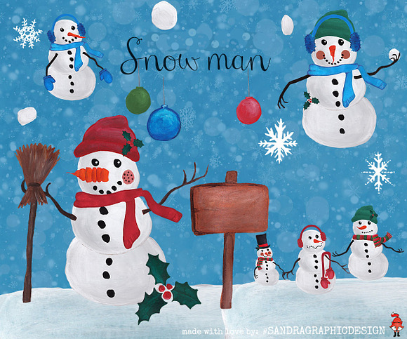Snowman clip art mix&match in Illustrations - product preview 1