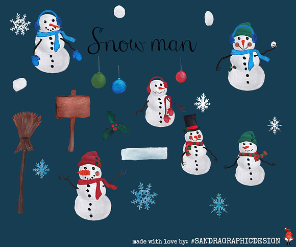 Snowman clip art mix&match in Illustrations - product preview 2