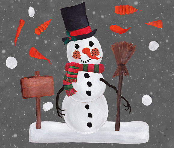 Snowman clip art mix&match in Illustrations - product preview 4