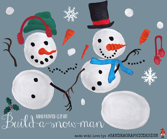Snowman clip art mix&match in Illustrations - product preview 6