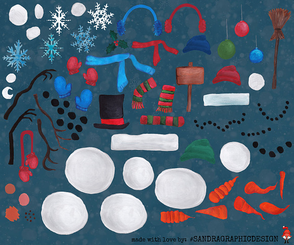 Snowman clip art mix&match in Illustrations - product preview 7
