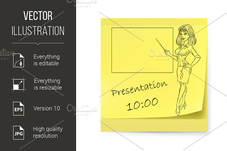 Yellow sticker with business woman in Graphics - product preview 8