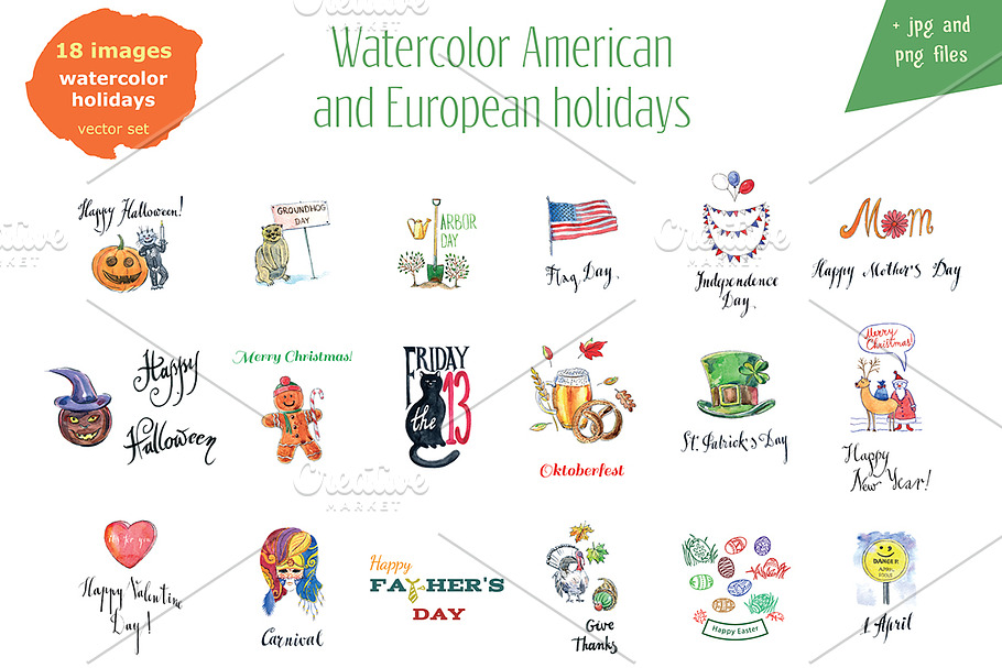 Watercolor American holidays