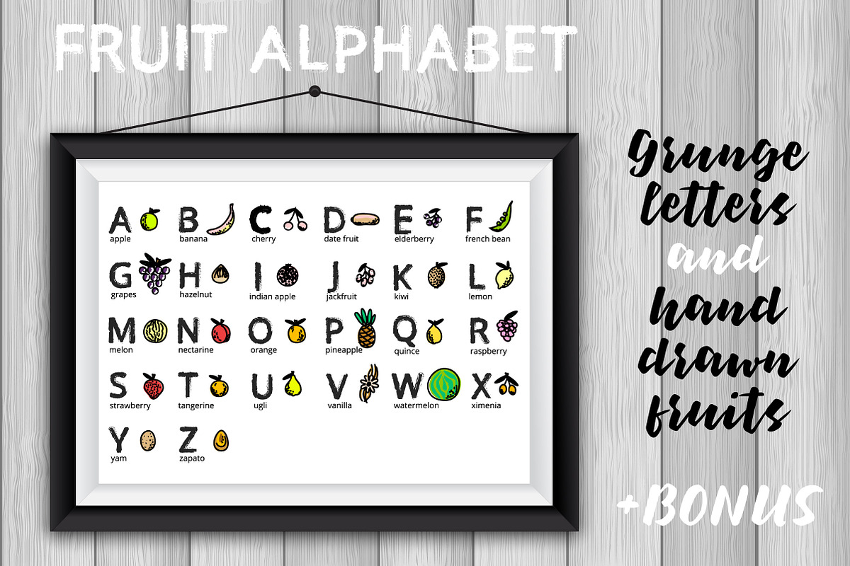 Vector fruit alphabet for kids.SALE in Objects - product preview 8