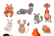 Cartoon rodents animals vector set