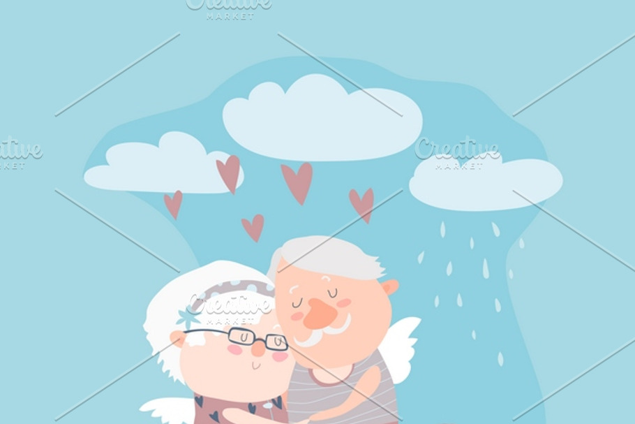 Couple of elderly angels hugging